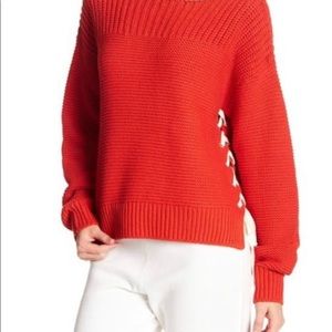 Lace up red sweater 360 degree sweater